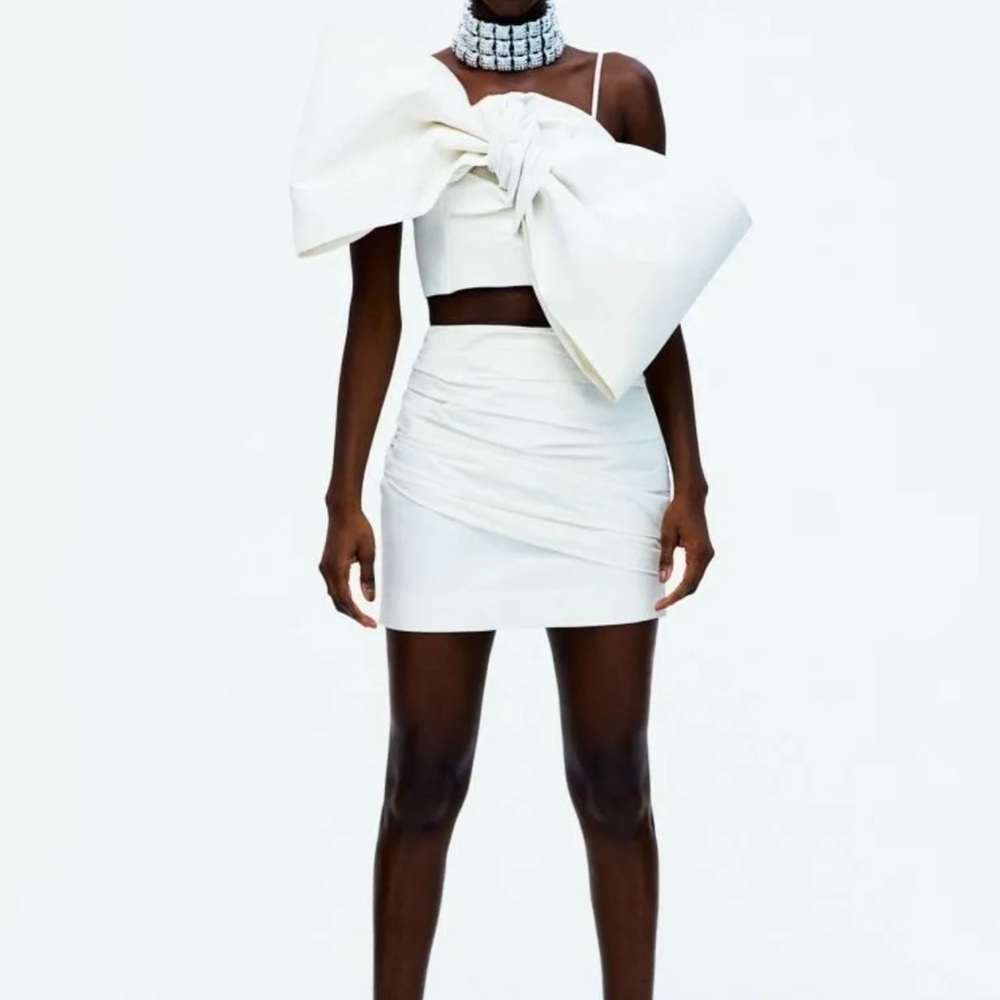 H&M White Bow Detail Top